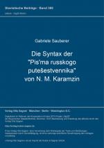 Cover-Bild Die Syntax der "Pis'ma russkogo putešestvennika" von N. M. Karamzin