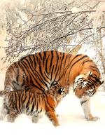 Cover-Bild Fantasy Notizbuch: Tiger im Schnee - weiße Seiten mit Eckmotiv