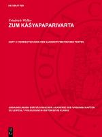 Cover-Bild Friedrich Weller: Zum Kāśyapaparivarta / Verdeutschung des sanskrit-tibetischen Textes