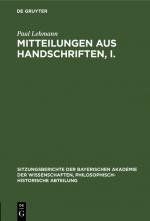 Cover-Bild Mitteilungen aus Handschriften, I.