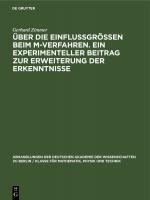 Cover-Bild Über die Einflussgrössen beim M-Verfahren. Ein experimenteller Beitrag zur Erweiterung der Erkenntnisse