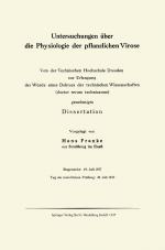 Cover-Bild Untersuchungen über die Physiologie der pflanzlichen Virose