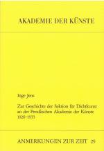 Cover-Bild Zur Geschichte der Sektion für Dichtkunst an der Preussischen Akademie der Künste 1926-1933