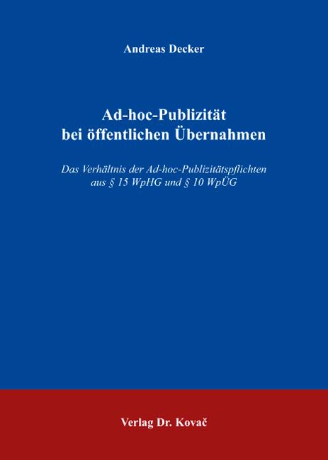 Cover-Bild Ad-hoc-Publizität bei öffentlichen Übernahmen