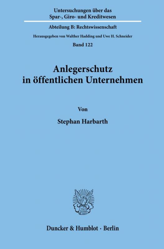 Cover-Bild Anlegerschutz in öffentlichen Unternehmen.