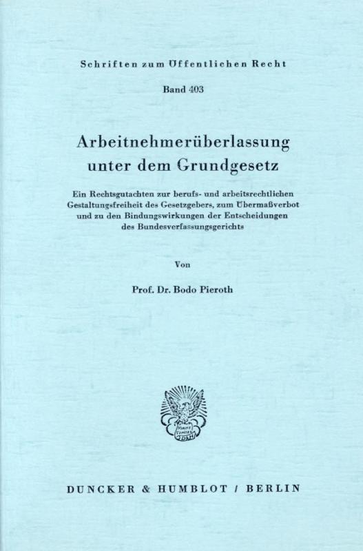 Cover-Bild Arbeitnehmerüberlassung unter dem Grundgesetz.