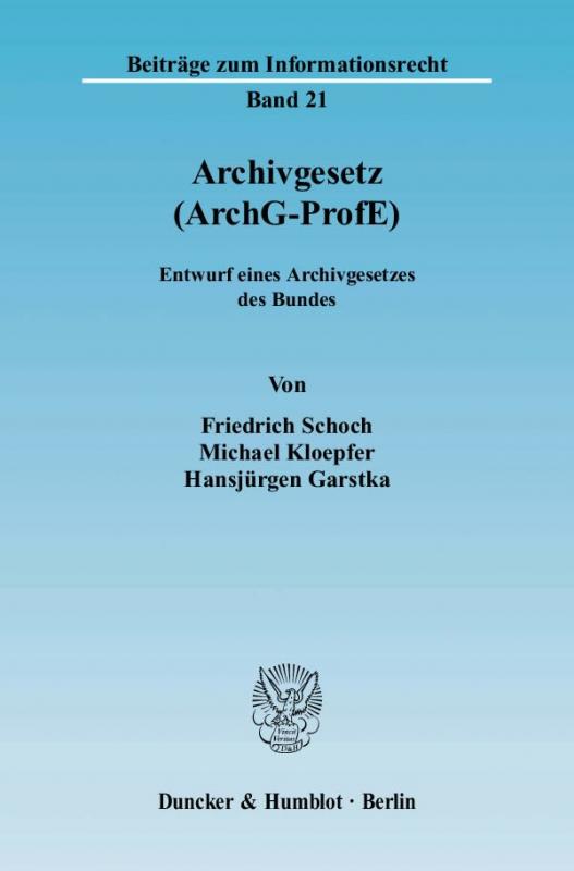 Cover-Bild Archivgesetz (ArchG-ProfE).