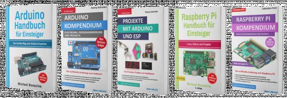 Cover-Bild Arduino Handbuch für Einsteiger + Arduino Kompendium + Projekte mit Arduino und ESP + Raspberry Pi Handbuch für Einsteiger + Raspberry Pi Kompendium