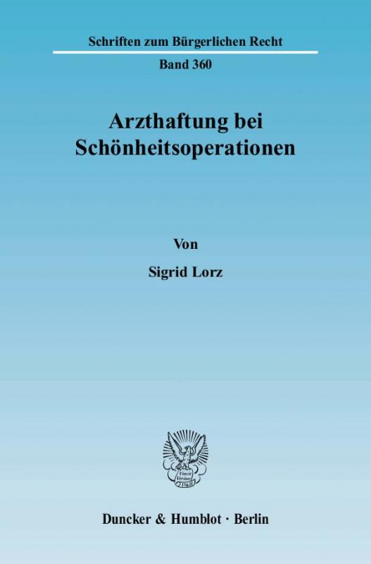 Cover-Bild Arzthaftung bei Schönheitsoperationen.