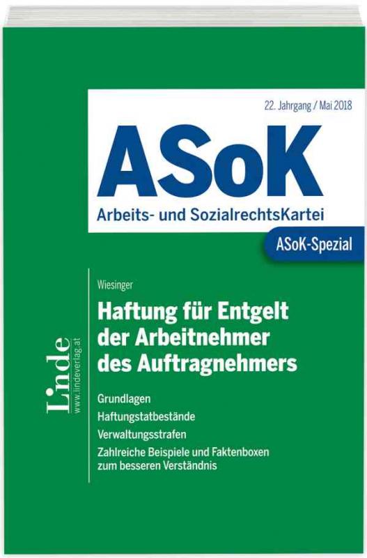 Cover-Bild ASoK-Spezial Haftung für Entgelt der Arbeitnehmer des Auftragnehmers