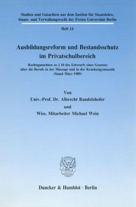 Cover-Bild Ausbildungsreform und Bestandsschutz im Privatschulbereich.