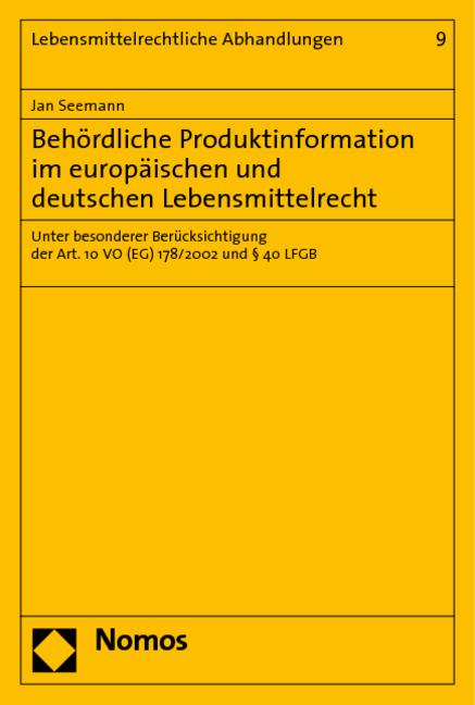 Cover-Bild Behördliche Produktinformation im europäischen und deutschen Lebensmittelrecht