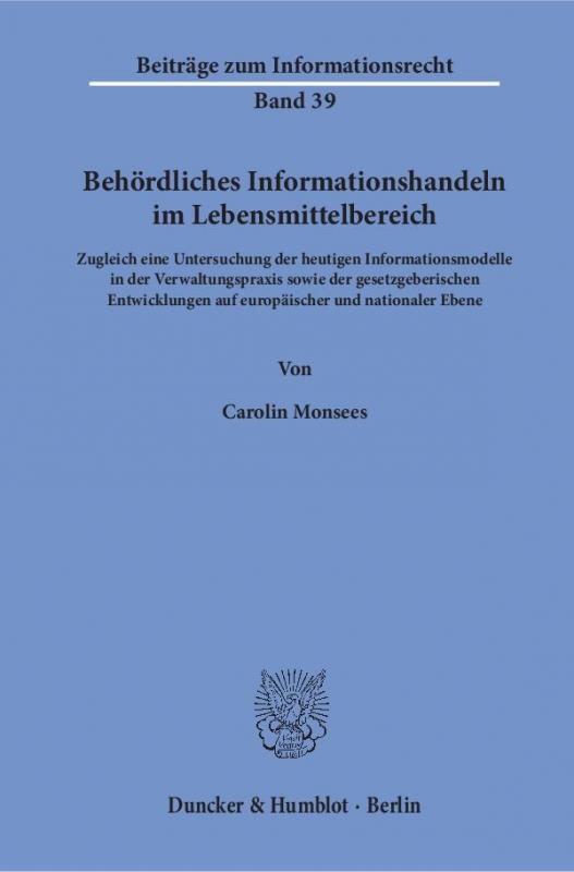 Cover-Bild Behördliches Informationshandeln im Lebensmittelbereich.
