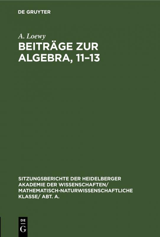 Cover-Bild Beiträge zur Algebra, 11–13