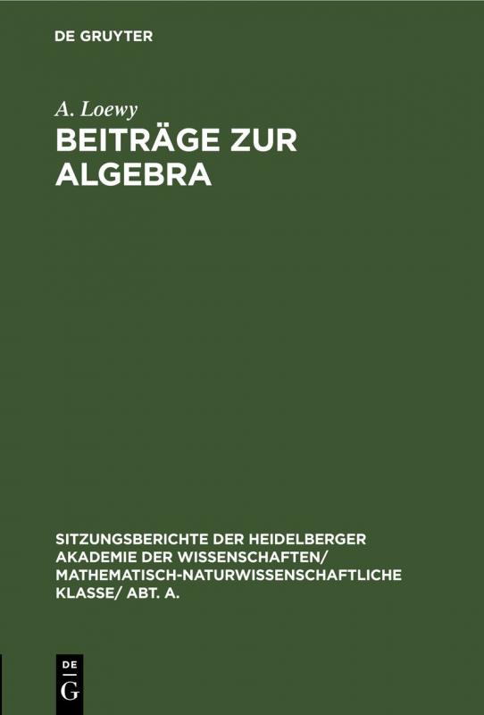 Cover-Bild Beiträge zur Algebra