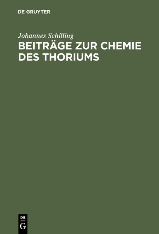 Cover-Bild Beiträge zur Chemie des Thoriums