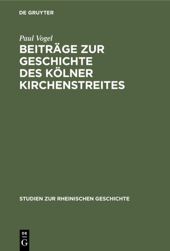 Cover-Bild Beiträge zur Geschichte des Kölner Kirchenstreites