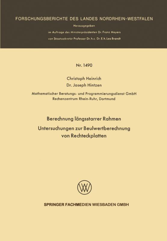 Cover-Bild Berechnung längsstarrer Rahmen / Untersuchungen zur Beulwertberechnung von Rechteckplatten