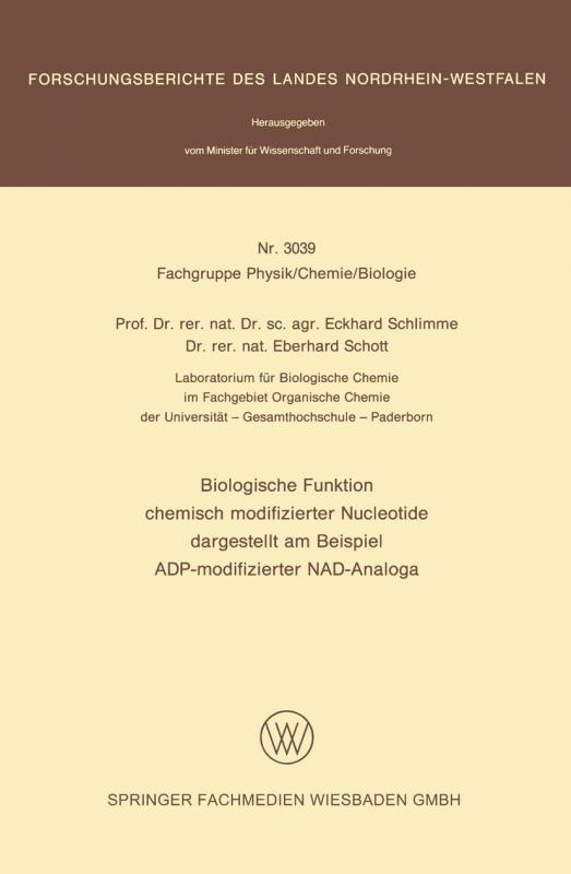 Cover-Bild Biologische Funktion chemisch modifizierter Nucleotide dargestellt am Beispiel ADP-modifizierter NAD-Analoga