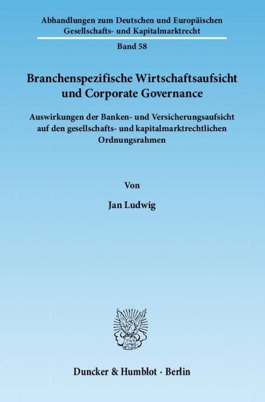 Cover-Bild Branchenspezifische Wirtschaftsaufsicht und Corporate Governance.