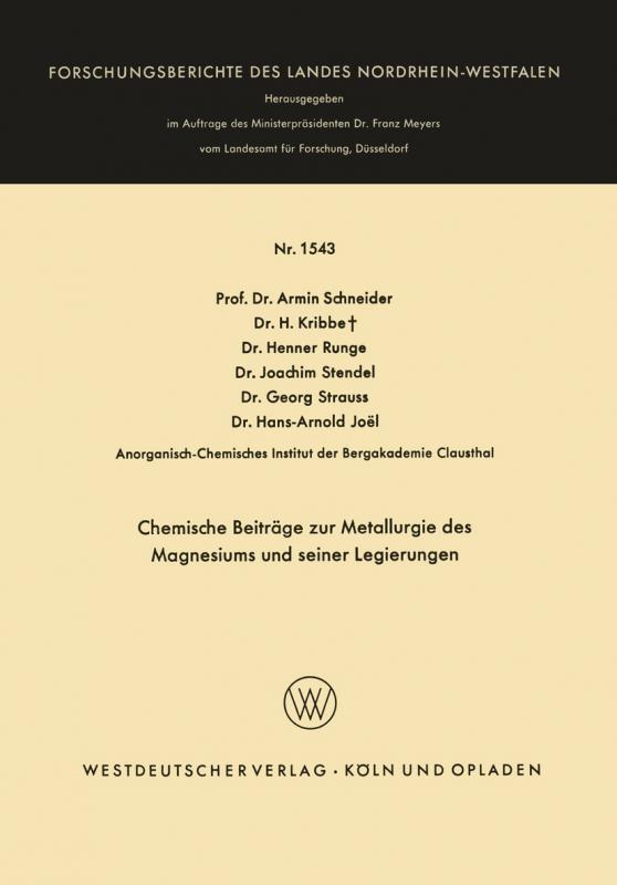 Cover-Bild Chemische Beiträge zur Metallurgie des Magnesiums und seiner Legierungen