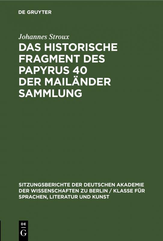 Cover-Bild Das historische Fragment des Papyrus 40 der Mailänder Sammlung