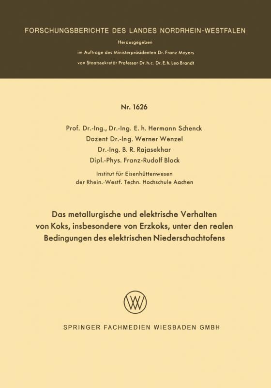 Cover-Bild Das metallurgische und elektrische Verhalten von Koks, insbesondere von Erzkoks, unter den realen Bedingungen des elektrischen Niederschachtofens