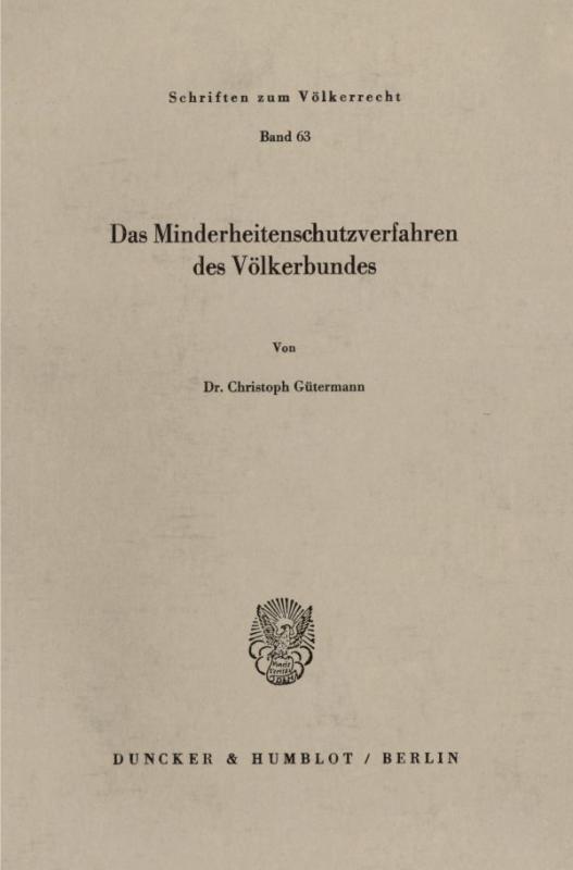 Cover-Bild Das Minderheitenschutzverfahren des Völkerbundes.