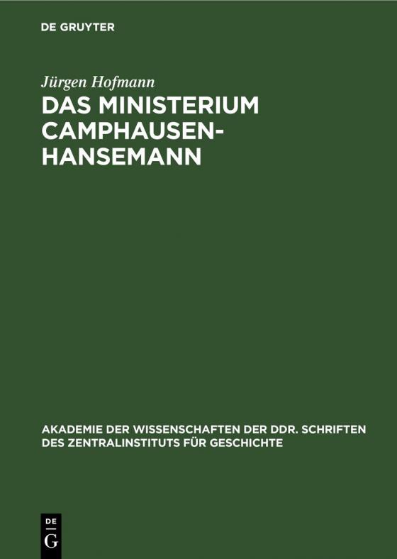 Cover-Bild Das Ministerium Camphausen-Hansemann