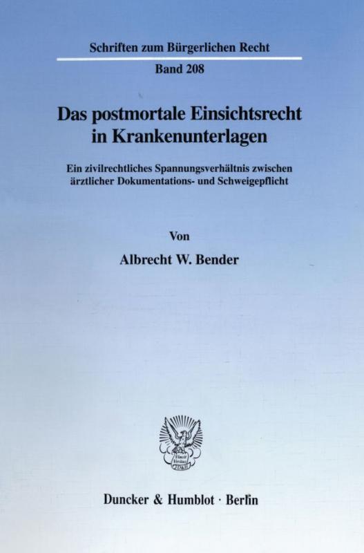 Cover-Bild Das postmortale Einsichtsrecht in Krankenunterlagen.