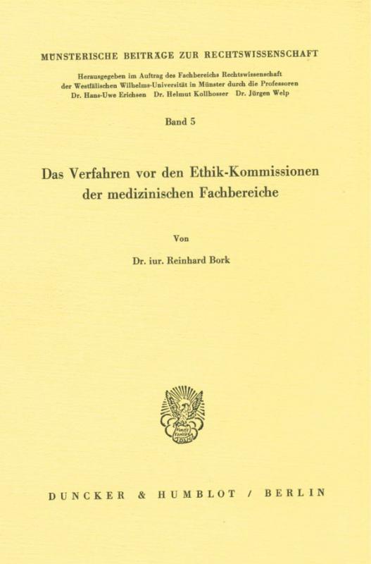 Cover-Bild Das Verfahren vor den Ethik-Kommissionen der medizinischen Fachbereiche.