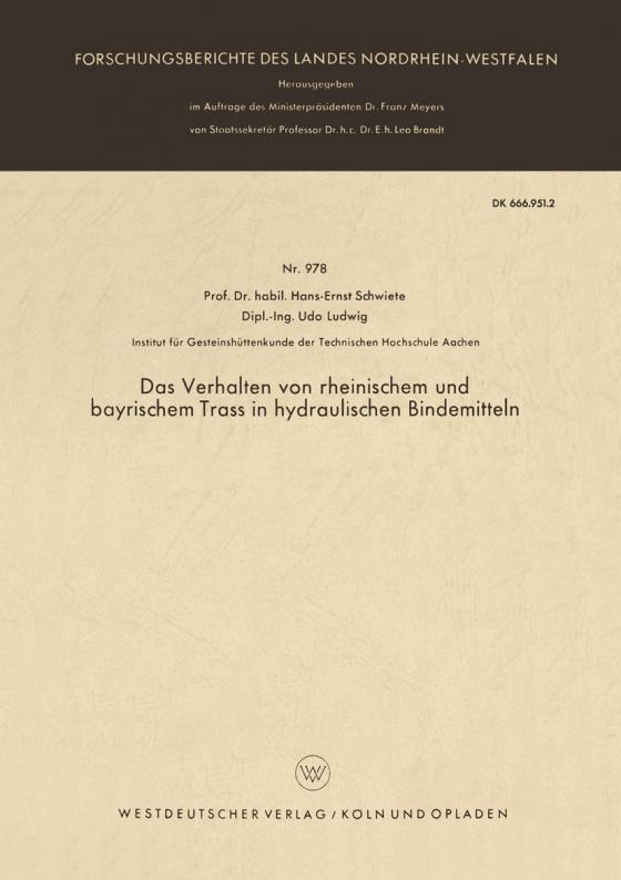 Cover-Bild Das Verhalten von rheinischem und bayrischem Trass in hydraulischen Bindemitteln