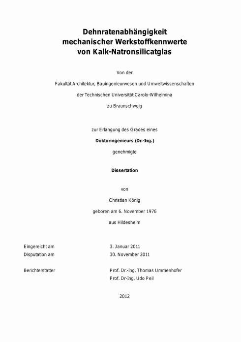 Cover-Bild Dehnratenabhängigkeit mechanischer Werkstoffkennwerte von Kalk-Natronsilicatglas