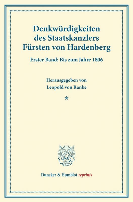 Cover-Bild Denkwürdigkeiten des Staatskanzlers Fürsten von Hardenberg.