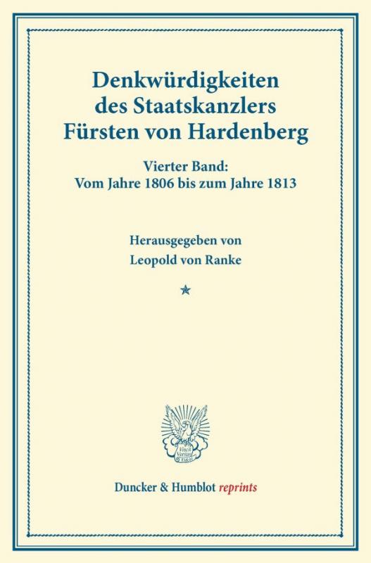 Cover-Bild Denkwürdigkeiten des Staatskanzlers Fürsten von Hardenberg.