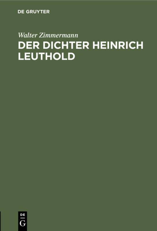 Cover-Bild Der Dichter Heinrich Leuthold