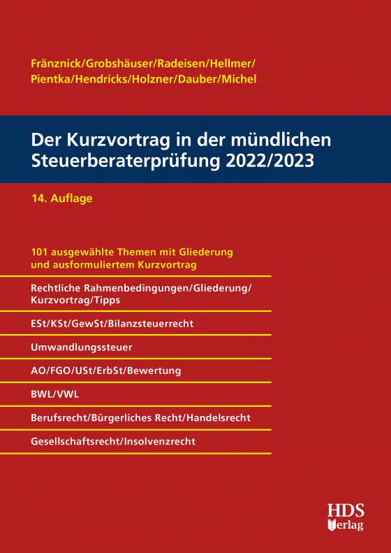 Cover-Bild Der Kurzvortrag in der mündlichen Steuerberaterprüfung 2022/2023