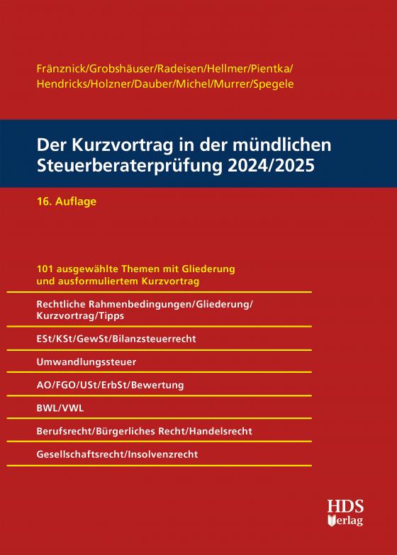Cover-Bild Der Kurzvortrag in der mündlichen Steuerberaterprüfung 2024/2025