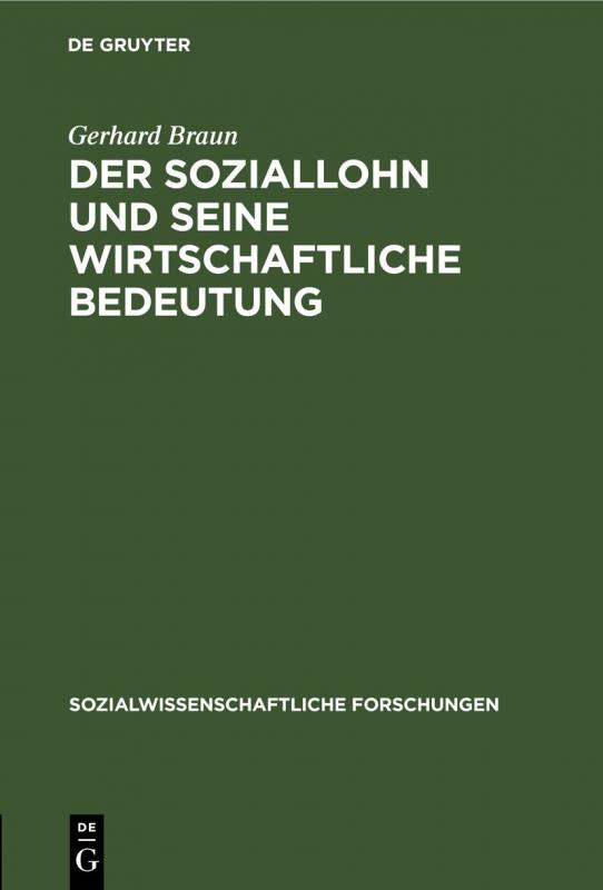 Cover-Bild Der Soziallohn und seine wirtschaftliche Bedeutung