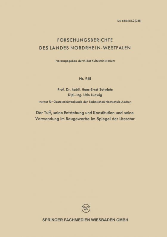 Cover-Bild Der Tuff, seine Entstehung und Konstitution und seine Verwendung im Baugewerbe im Spiegel der Literatur