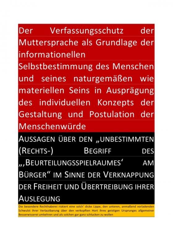 Cover-Bild DER VERFASSUNGSSCHUTZ DER MUTTERSPRACHE ALS GRUNDLAGE DER INFORMATIONELLEN SELBSTBESTIMMUNG DES MENSCHEN UND SEINES NATURGEMÄßEN WIE MATERIELLEN SEINS