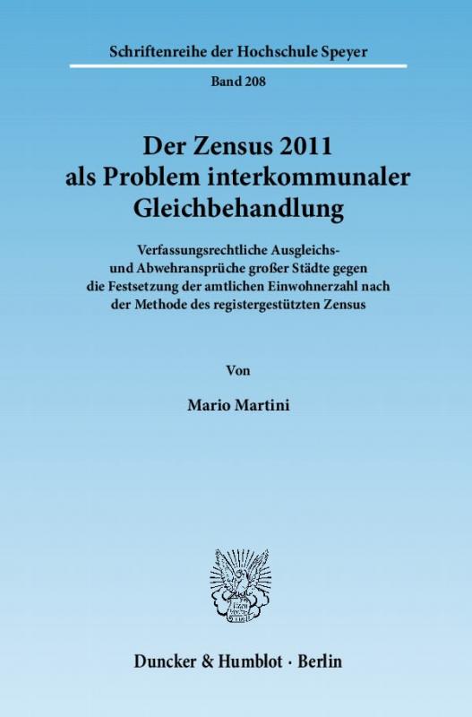 Cover-Bild Der Zensus 2011 als Problem interkommunaler Gleichbehandlung.