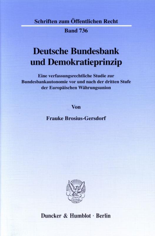 Cover-Bild Deutsche Bundesbank und Demokratieprinzip.