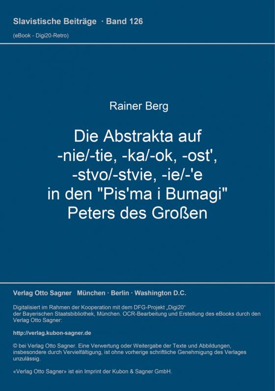 Cover-Bild Die Abstrakta auf -nie/-tie, -ka/-ok, -ost', -stvo/-stvie, -ie/-'e in den "Pis'ma i Bumagi" Peters des Großen