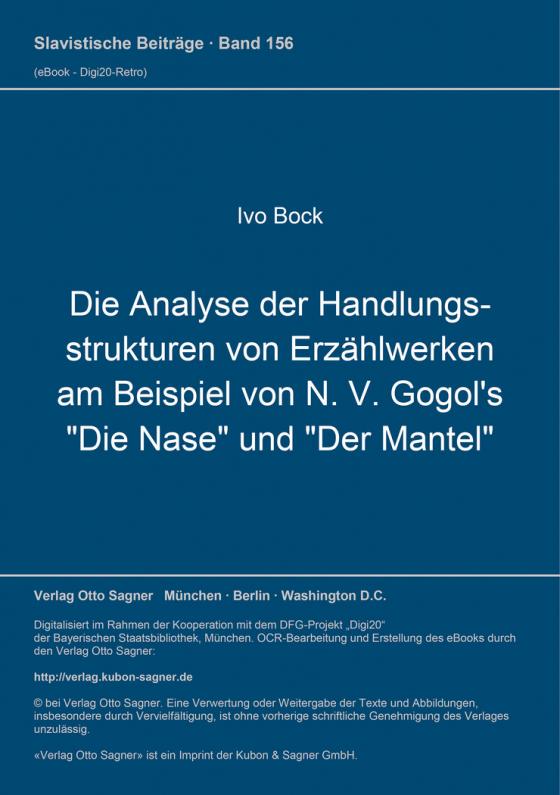 Cover-Bild Die Analyse der Handlungsstrukturen von Erzählwerken am Beispiel von N. V. Gogol's "Die Nase" und "Der Mantel"