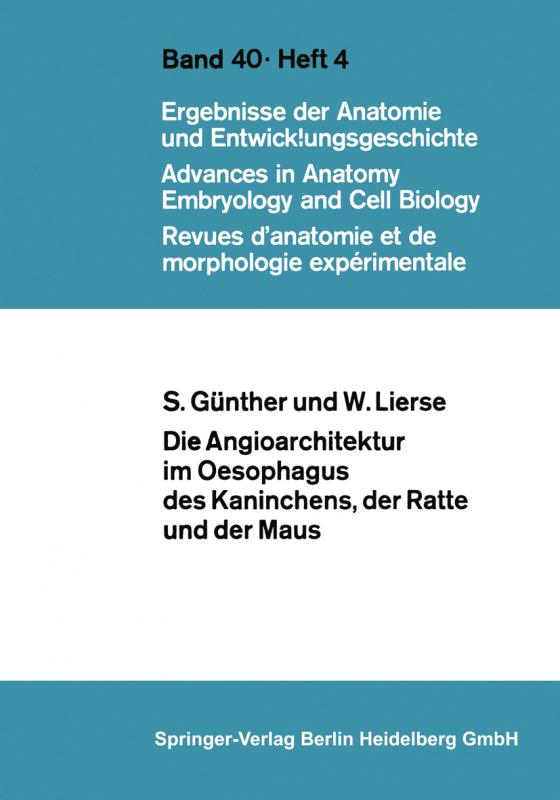 Cover-Bild Die Angioarchitektur im Oesophagus des Kaninchens, der Ratte und der Maus