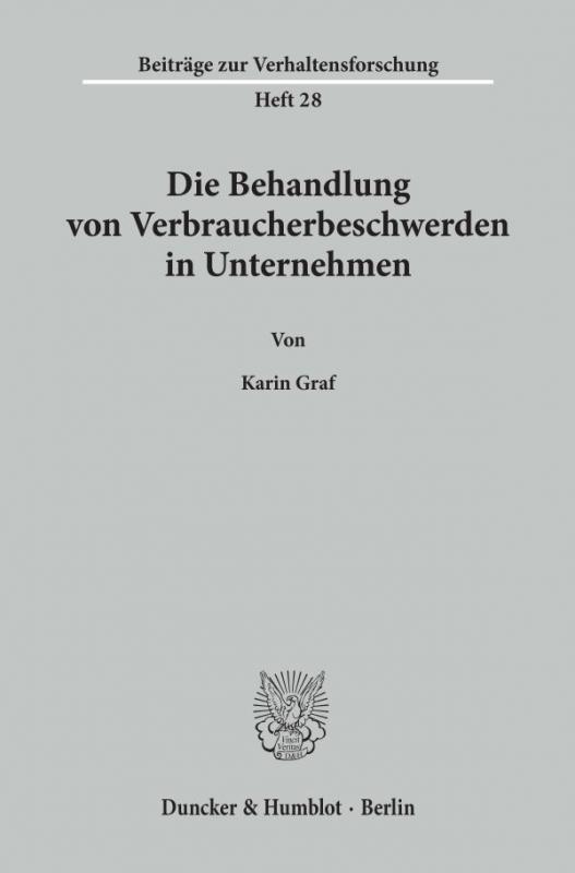 Cover-Bild Die Behandlung von Verbraucherbeschwerden in Unternehmen.