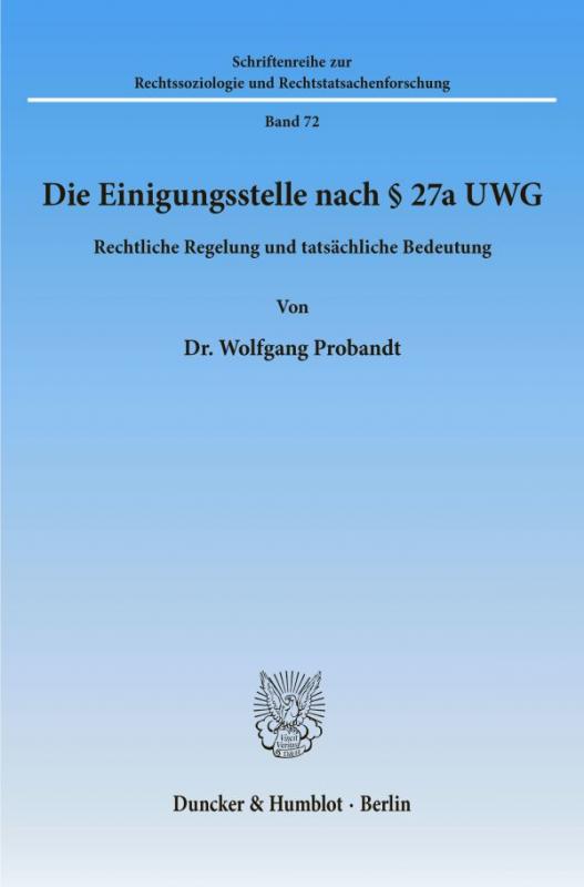 Cover-Bild Die Einigungsstelle nach § 27a UWG.