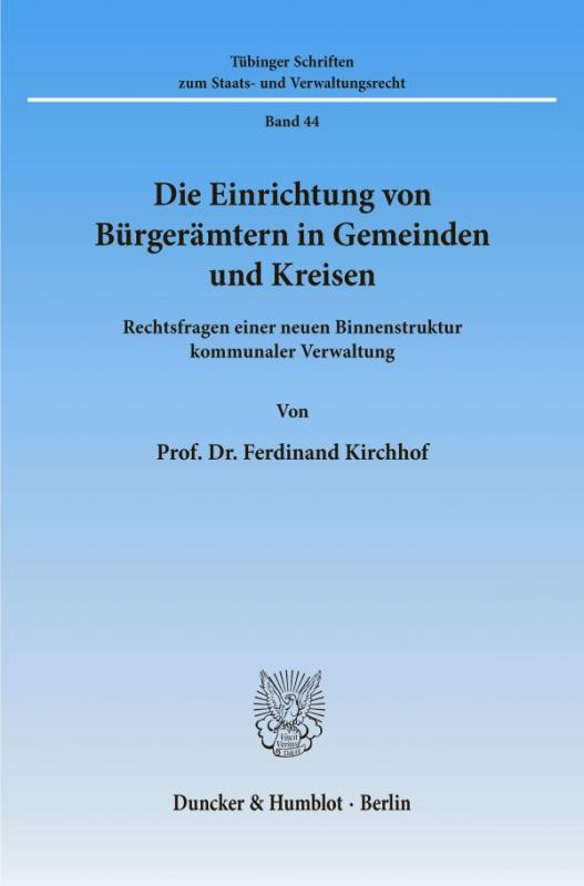 Cover-Bild Die Einrichtung von Bürgerämtern in Gemeinden und Kreisen.