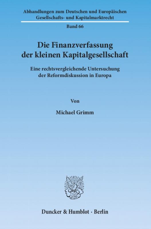 Cover-Bild Die Finanzverfassung der kleinen Kapitalgesellschaft.